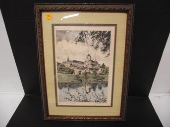 Framed Signed Colored Etching