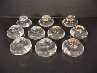 Lot Of Vintage Hand Blown Glass Inkwells, Candle Holders, Paperweights
