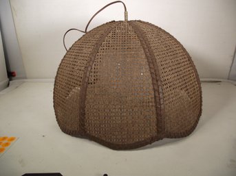 Vintage Hanging Wicker Petal Lamp With Glass Shade