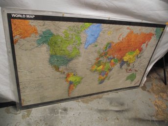 Large Encased World Map For Wall