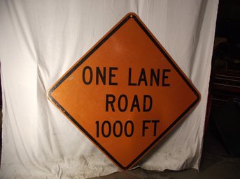 Large Vintage Aluminum One Lane Road 1000 Feet Sign