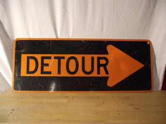 Vintage Aluminum Metal Detour Road Sign