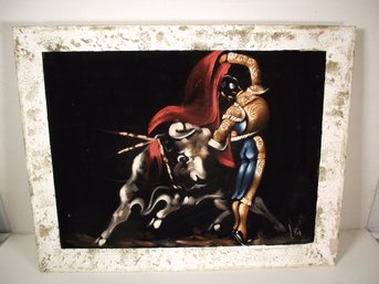 SIGNED FRAMED OIL PAINTING ON BLACK VELVET.