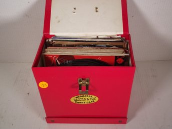 FULL VINTAGE CARRYING CASE OF 45 RECORDS.