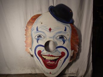 LARGE VINTAGE HAND PAINTED CLOWN FACE CARNIVAL GAME BOARD .