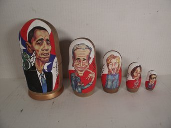 VINTAGE WOODEN POLITCAL DEMOCRAT'S NESTING DOLLS.