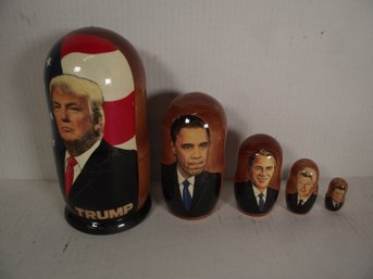 VINTAGE WOODEN PRESIDENT NESTING DOLLS.