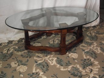 VINTAGE DREXEL HERITAGE FRANCESCA OVAL GLASS CENTER TABLE.