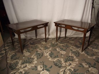 PAIR OF MID CENTURY  END TABLES .