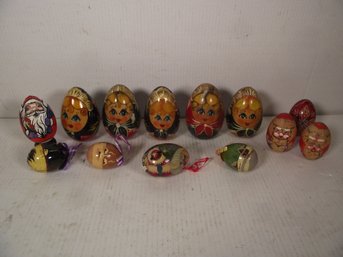 LOT OF HAND PAINTED WOOODEN RUSSIAN EGGS.