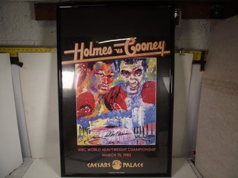 FRAMED SIGNED WBC WORLD HEAVEY WEIGHT CHAMPIONSHIP MARCH 15,1982 HOLMES VS COONEY BOXING POSTER.