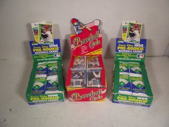 3 VINTAGE BOXES OF SEALED PACKS OF BASEBALL CARDS.