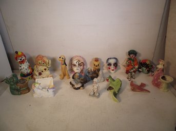 LOT OF PORCILEN CERAMIC FIGURINES PLANTERS COIN BANKS .