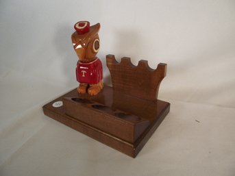 Vintage Anri Hand Carved Wooden Temple University Owl Pipe Holder