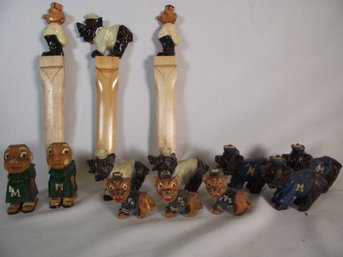 Lot Of Thirteen (13) Anri Hand Carved Wooden College Mascots