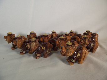 Lot Of Thirteen (13) Anri Hand Carved Wooden Montana Mascots