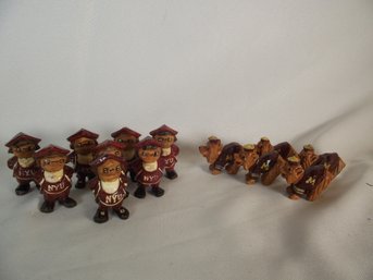 Lot Of Thirteen (13) Anri Hand Carved Wooden NYU And Montana College Mascots
