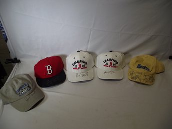 Lot Of Five (5) Signed Hats By Red Sox Players