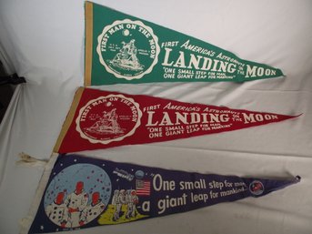 Lot Of Three (3) Vintage Moon Landing Pennants
