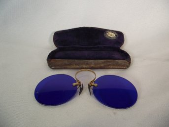 Vintage Blue Tinted Spectacles In Metal Case