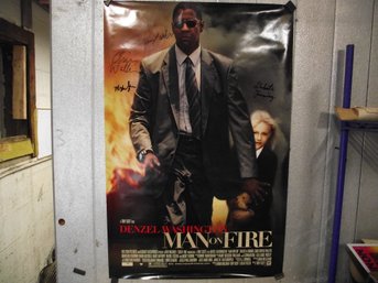 Vintage Man On Fire Double-sided Movie Poster Signed By Cast Members - Denzel