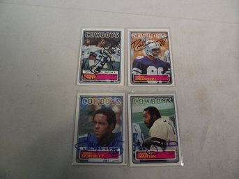 Lot Of Four (4) 1983 Topps Dallas Cowboy Cards Autographed