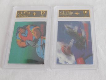 Two Graded Flicker/Hologram Superhero Cards