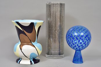 Paola Navone Per Egizia Mouth Blown Glass Silk Screened By Hand, Retro Collection Vase, And Glass Art