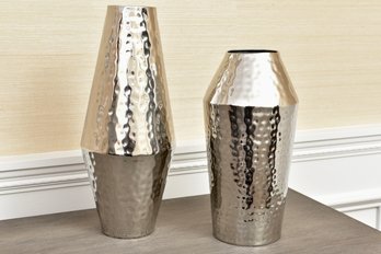 Pair Of West Elm Hammered Metal Vases