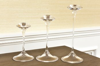 Set Of Three Kosta Boda Kjell Engman Fanfare Crystal Candlestick Holders