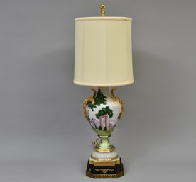 Late 19th Century French Louis XVI Style Hand Painted And Gilded Porcelain Vase Turned To A Table Lamp