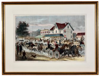 Antique Wood Engraving Titled 'Harlem Lane, Sunday Afternoon' Sketched By Stanley Fox