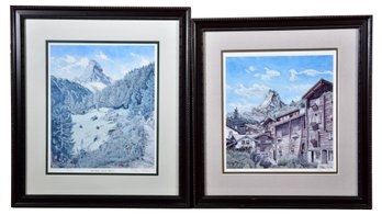 Pair Of Signed Mathew Fletcher Prints Titled 'Switz Summer 1996' And 'Am Wet Nach Mutt'