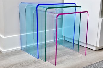 CB2 Three Piece Peekaboo Colored Acrylic Nesting Table Set (1 Of 2)