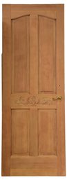 Single Solid Wood Door With An Etched Scroll Design And Brass Handle