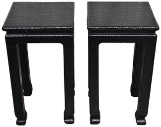 Attributed To Karl Springer Raffia Textured Side Tables