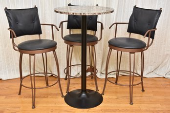 Set Of Three Leather Counter Height Stools And Pub Table