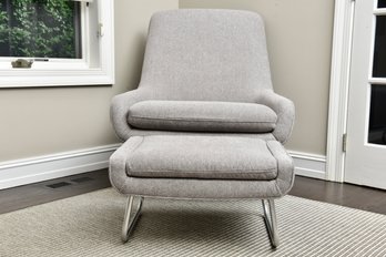 Custom Edwin Chair With Ottoman Upholstered In Maxwell Hester/905 Wolf Fabric (RETAIL $2,308)