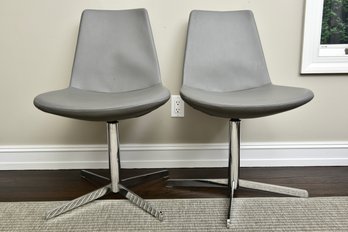 Pair Of Soho Concept Gray Leather Modern Swivel Chairs