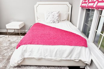 Kravet Custom Full Size Platform Bed With Nickel Nailhead Trim In Buchanan White (RETAIL $2,007-Frame Only)