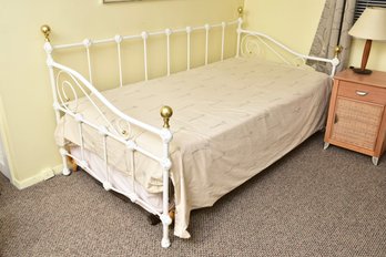 White Twin Size Trundle Bed Frame With Rosettes