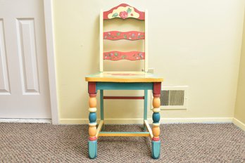 Signed Hand Painted Ecuadorian Wood Chair By Luiscu Yocuyo