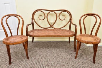 Child's Bentwood Cane Loveseat And Pair Of Parlor Chairs