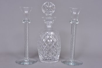Waterford Crystal Alana Decanter And Pair Of Candlestick Holders