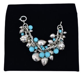 Sterling Silver Heart And Panther Turquoise Charm Bracelet