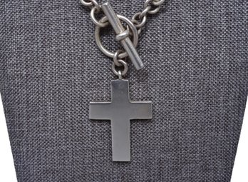 Sterling Silver Chain Link Necklace With Cross Pendant
