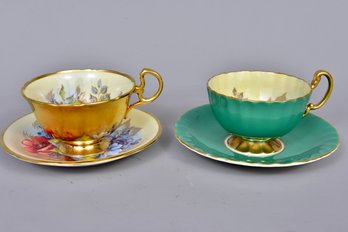 Pair Of Aynsley Signed JA Bailey Tea Cups And Saucers