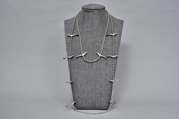 Two Custom Sterling Silver Beaded Bird Necklaces