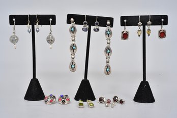 Ten Pairs Of Sterling Silver Pierced Earrings