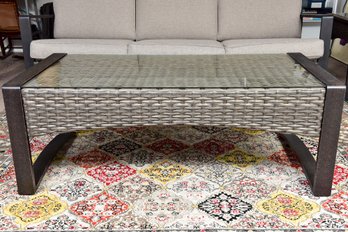 Sienna Aged Bronze Aluminum Indoor/Outdoor Wicker Cocktail Table With Glass Top
